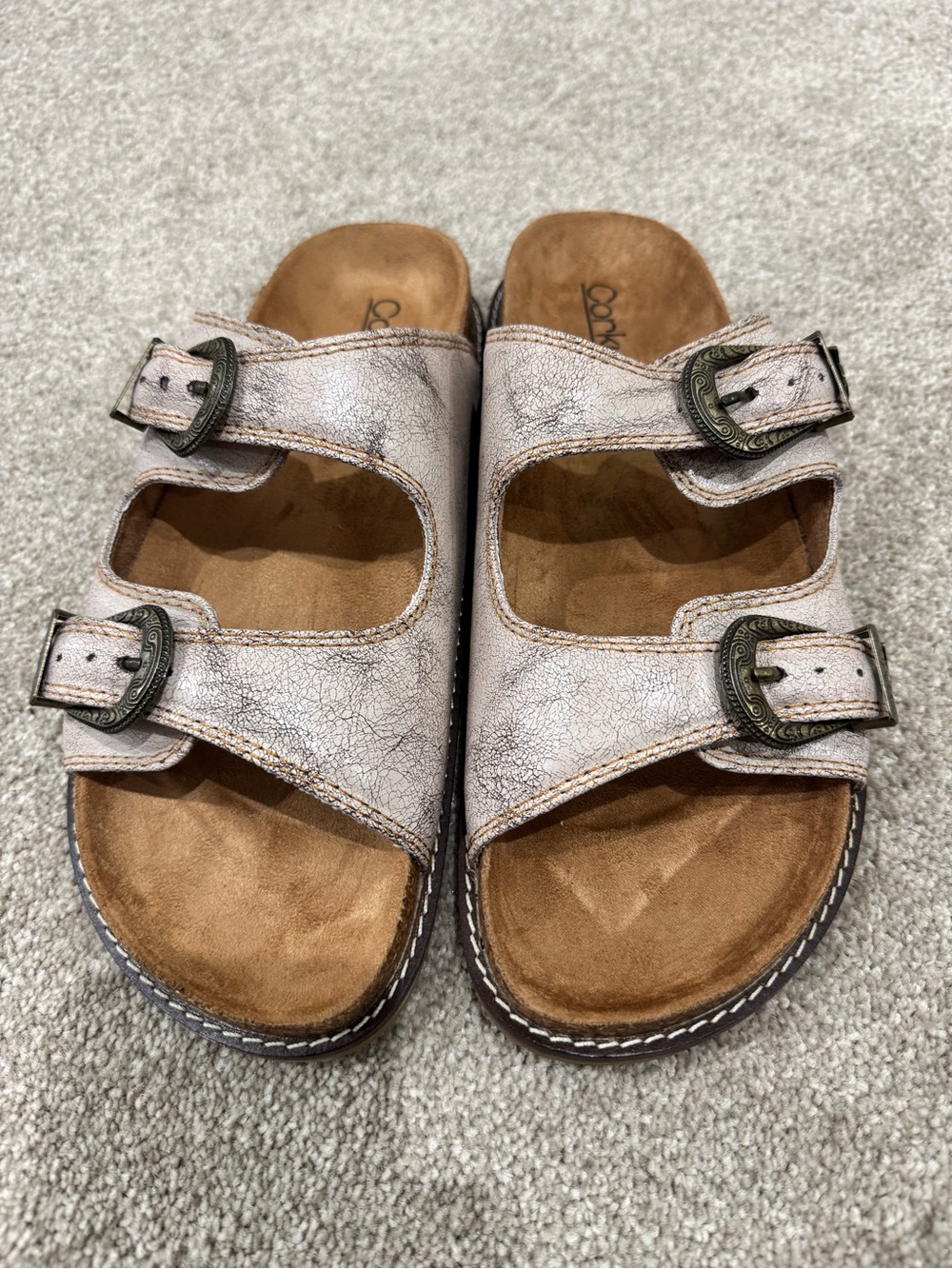 Corkys Size 10 Atta Girl Cream Crackle Sandal Western - Picture 2 of 5